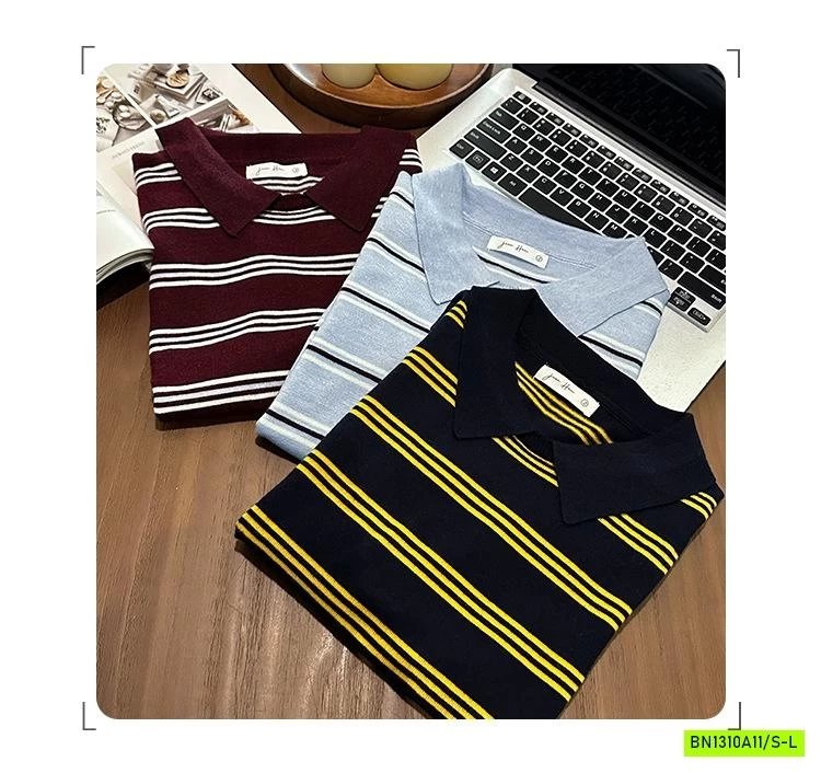 POLO LEN KẺ NGẮN TAY