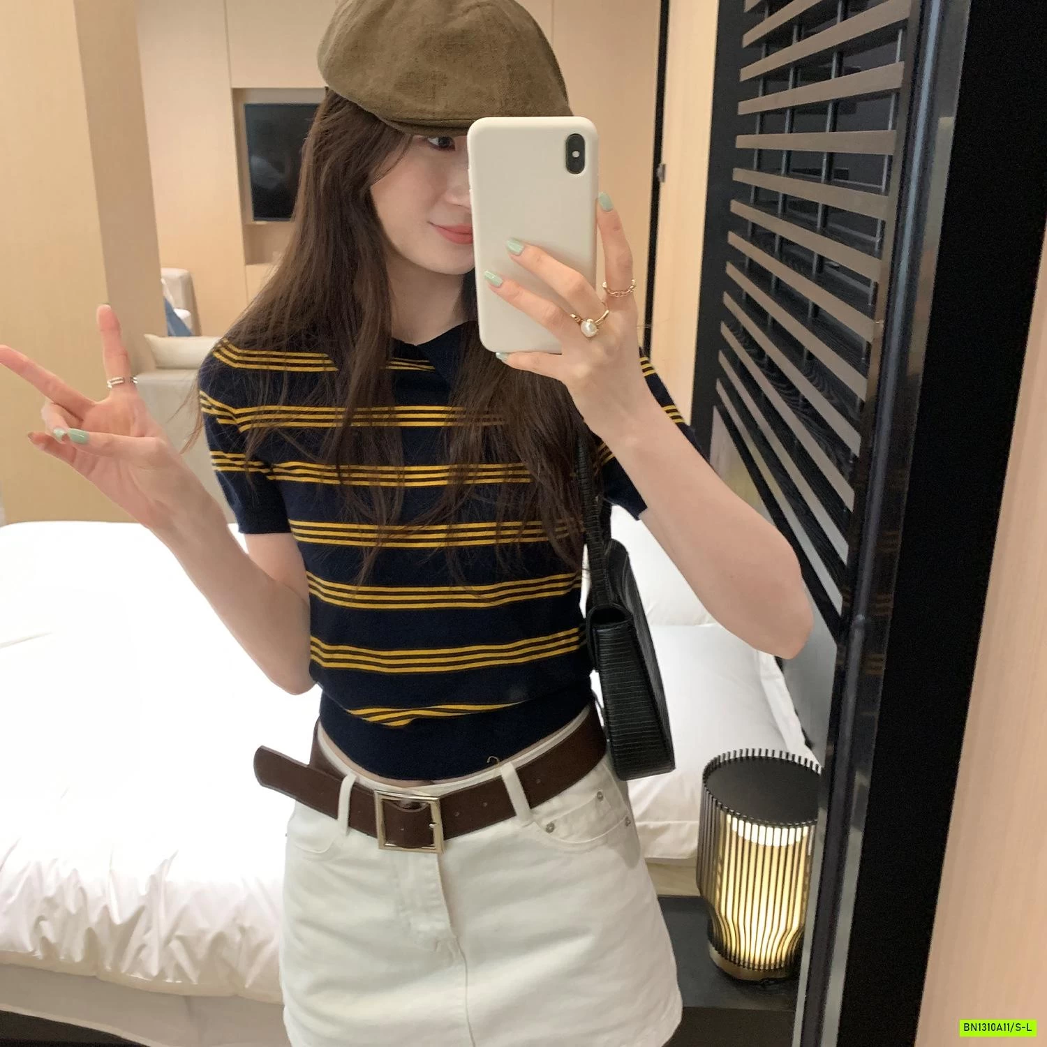 POLO LEN KẺ NGẮN TAY