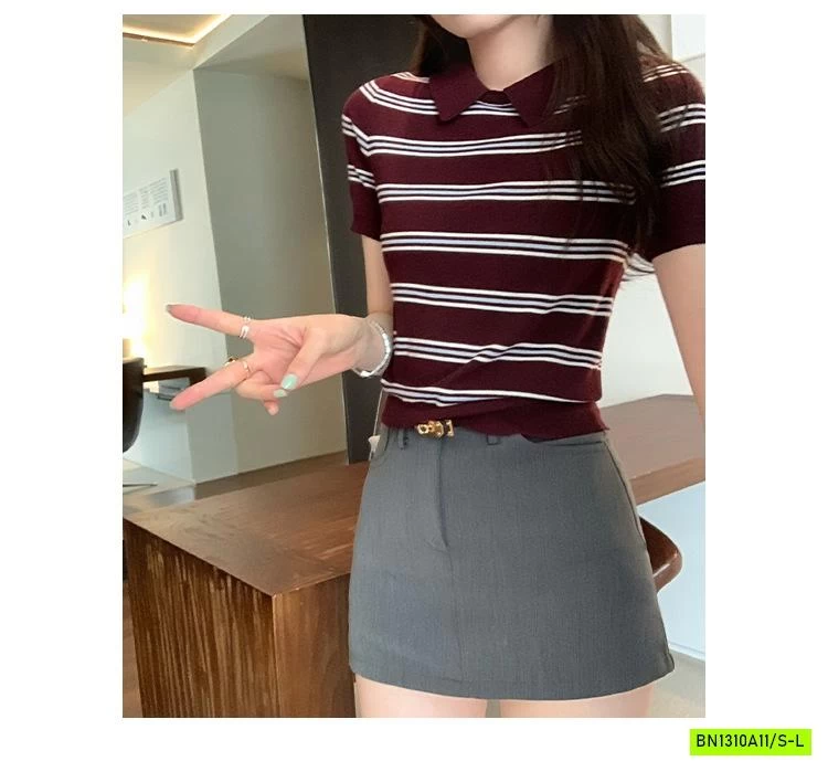 POLO LEN KẺ NGẮN TAY