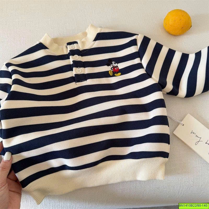 ÁO NỈ KẺ NGANG MICKEY LÓT LÔNG MÙA ĐÔNG MMY