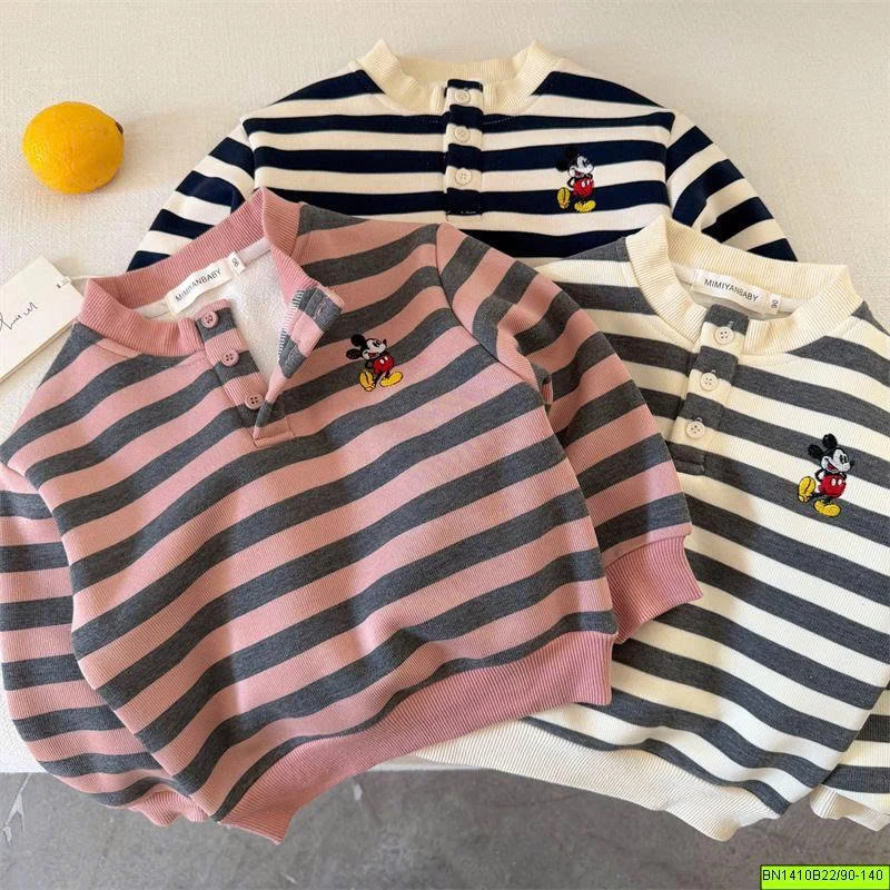 ÁO NỈ KẺ NGANG MICKEY LÓT LÔNG MÙA ĐÔNG MMY
