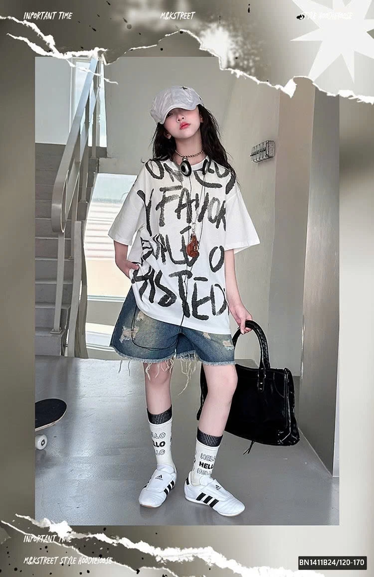 SET ÁO PHÔNG CHỮ MIX JEAN RÁCH SZ ĐẠI