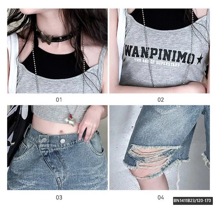 SET ÁO BA LỖ MIX QUẦN JEAN RÁCH