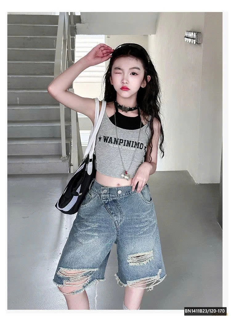 SET ÁO BA LỖ MIX QUẦN JEAN RÁCH