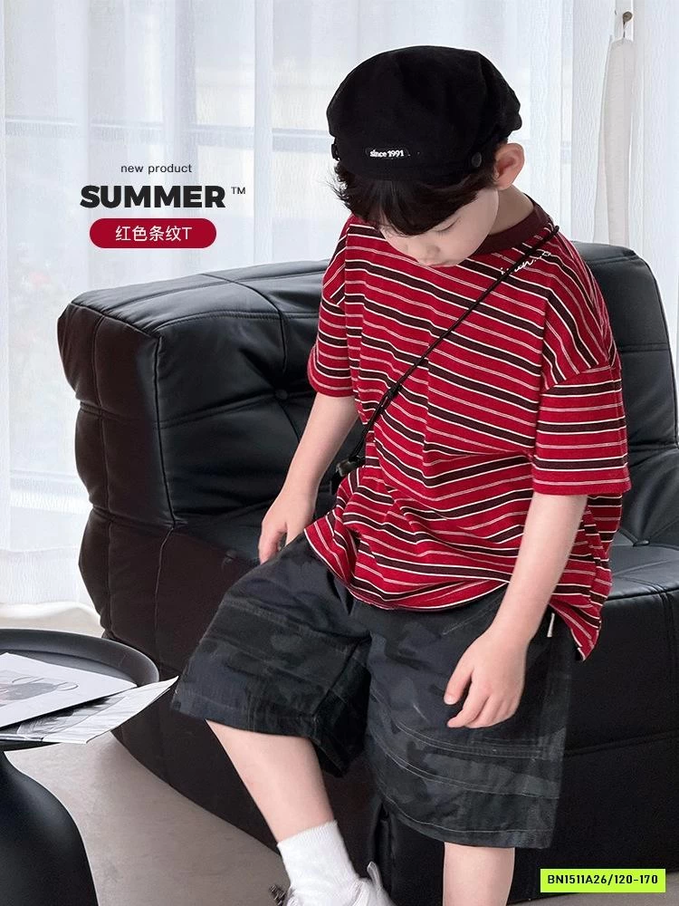 ÁO THUN ĐỎ KẺ NGANG PHỐI MÀU