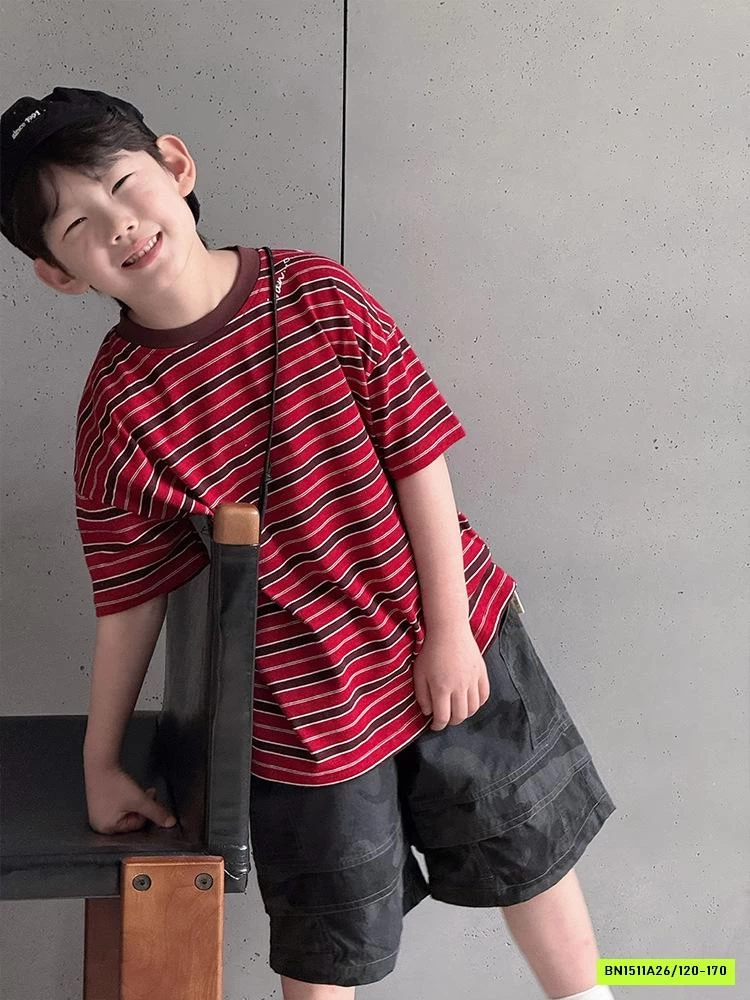 ÁO THUN ĐỎ KẺ NGANG PHỐI MÀU