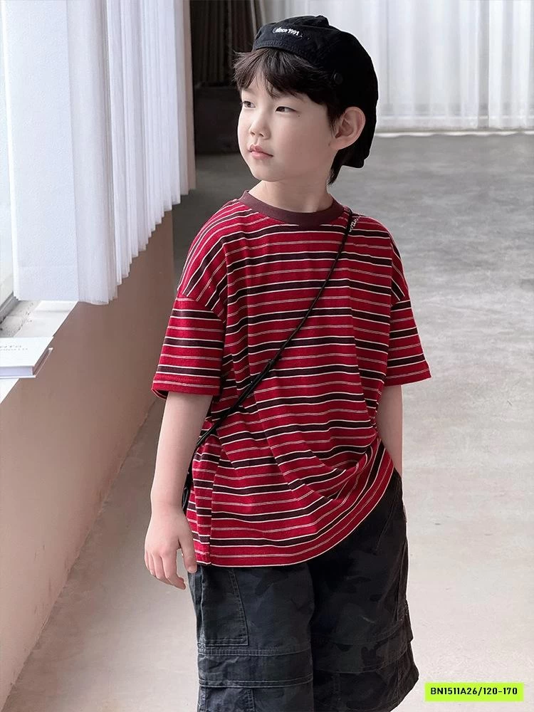 ÁO THUN ĐỎ KẺ NGANG PHỐI MÀU