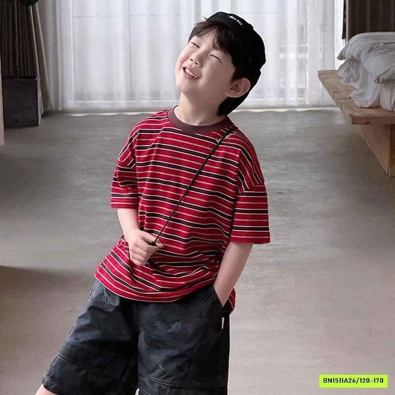 ÁO THUN ĐỎ KẺ NGANG PHỐI MÀU