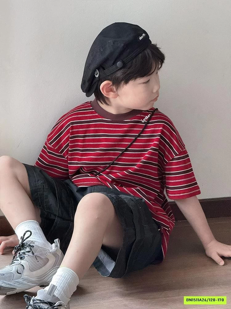 ÁO THUN ĐỎ KẺ NGANG PHỐI MÀU