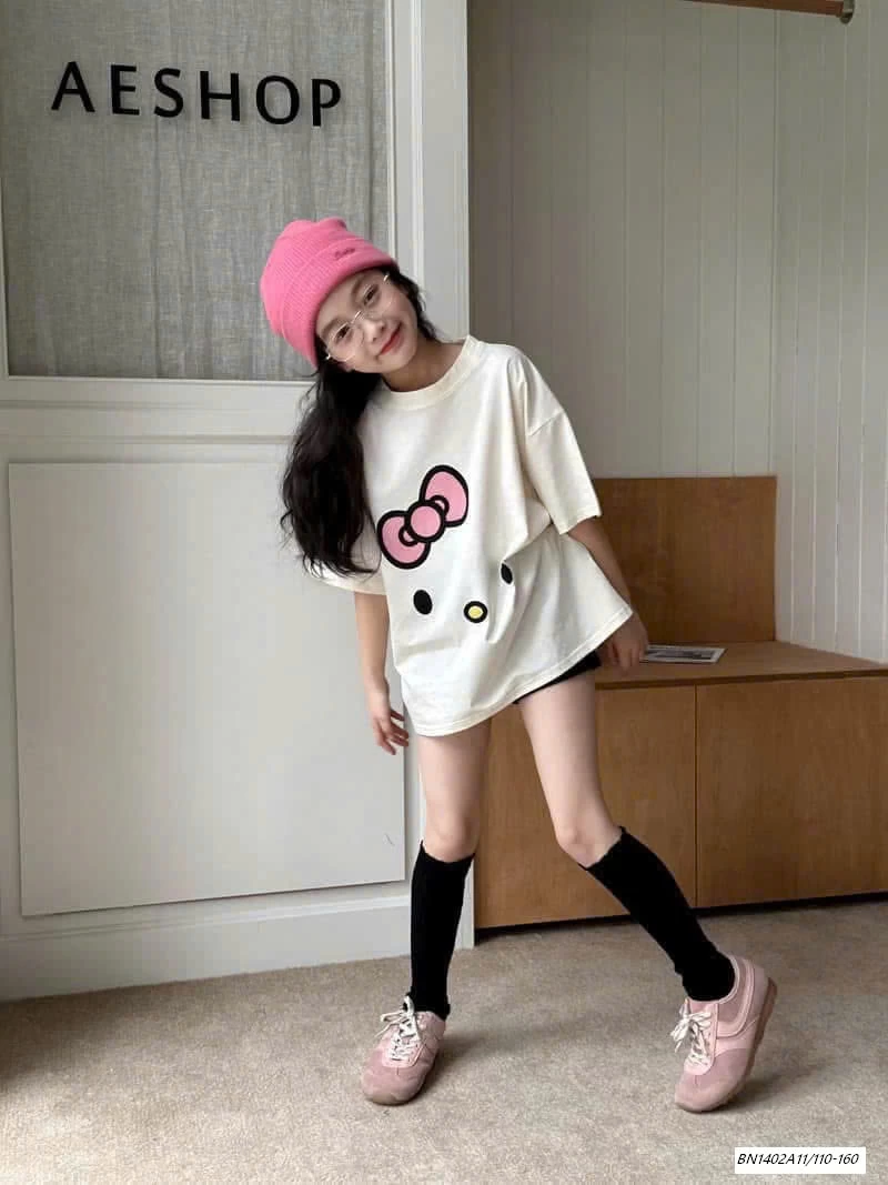 ÁO THUN KITTY MIX SHORT ĐEN