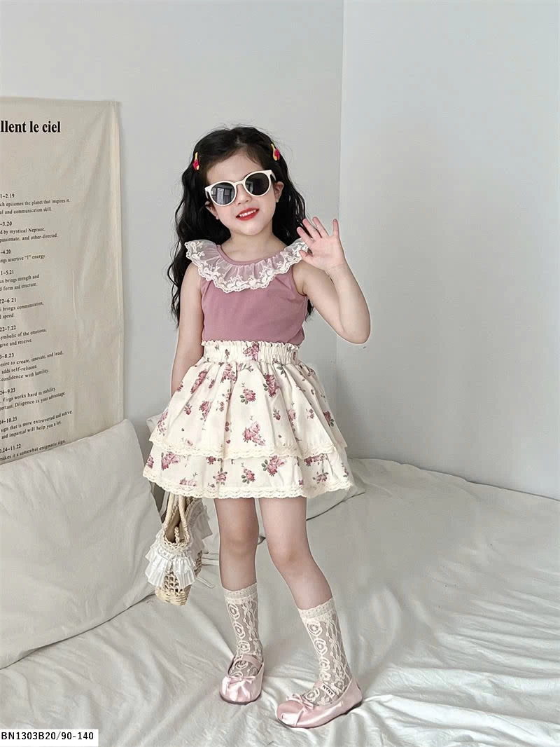 SÉT ÁO SÁT NÁCH MIX QUẦN VÁY HOA