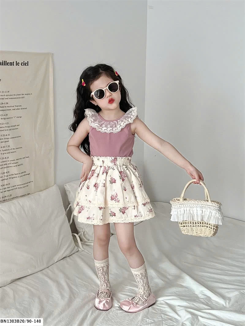 SÉT ÁO SÁT NÁCH MIX QUẦN VÁY HOA