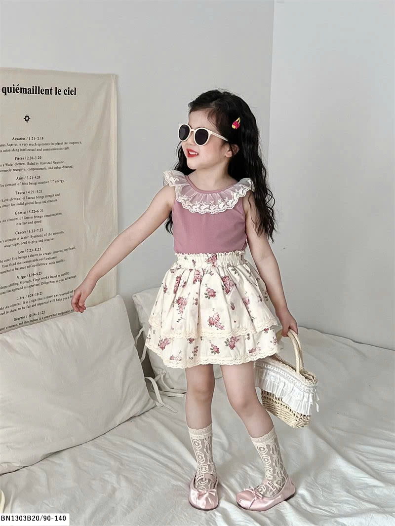 SÉT ÁO SÁT NÁCH MIX QUẦN VÁY HOA