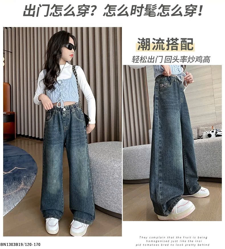 QUẦN JEAN SUÔNG ĐẬM TÚI NƠ HỒNG