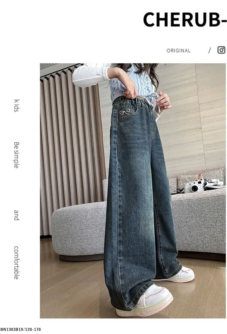 QUẦN JEAN SUÔNG ĐẬM TÚI NƠ HỒNG