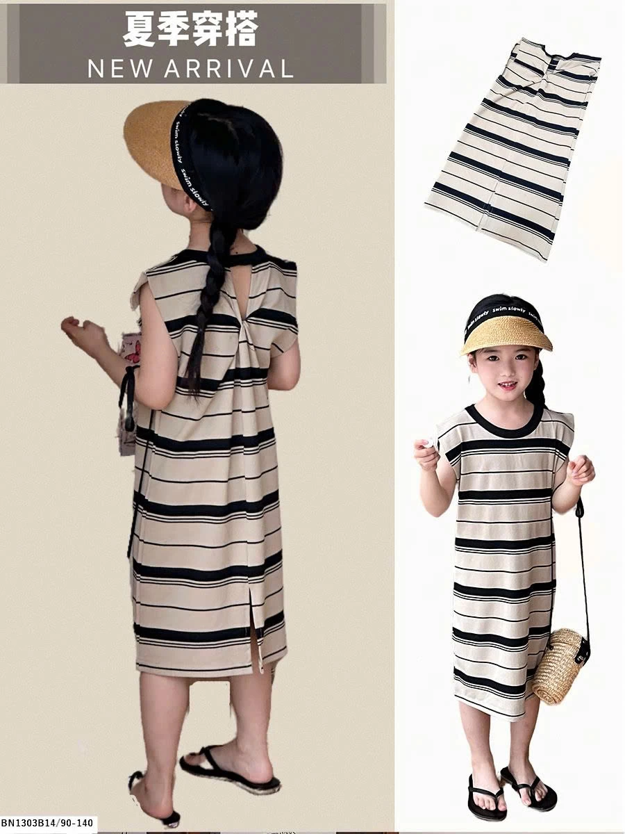 ĐẦM COTTON KẺ NGANG XOẮN LƯNG