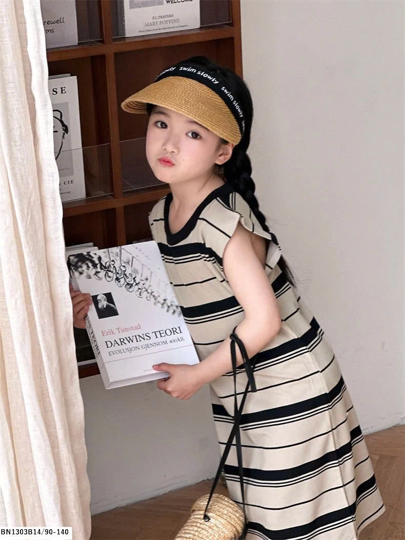 ĐẦM COTTON KẺ NGANG XOẮN LƯNG