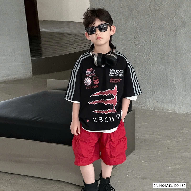 SÉT ÁO ĐEN MIX SHORT ĐỎ