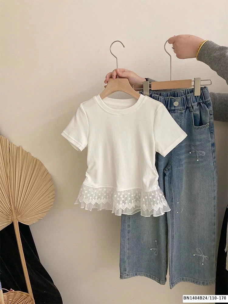 SÉT ÁO PHÔNG PHỐI REN  MIX QUẦN JEAN NƠ