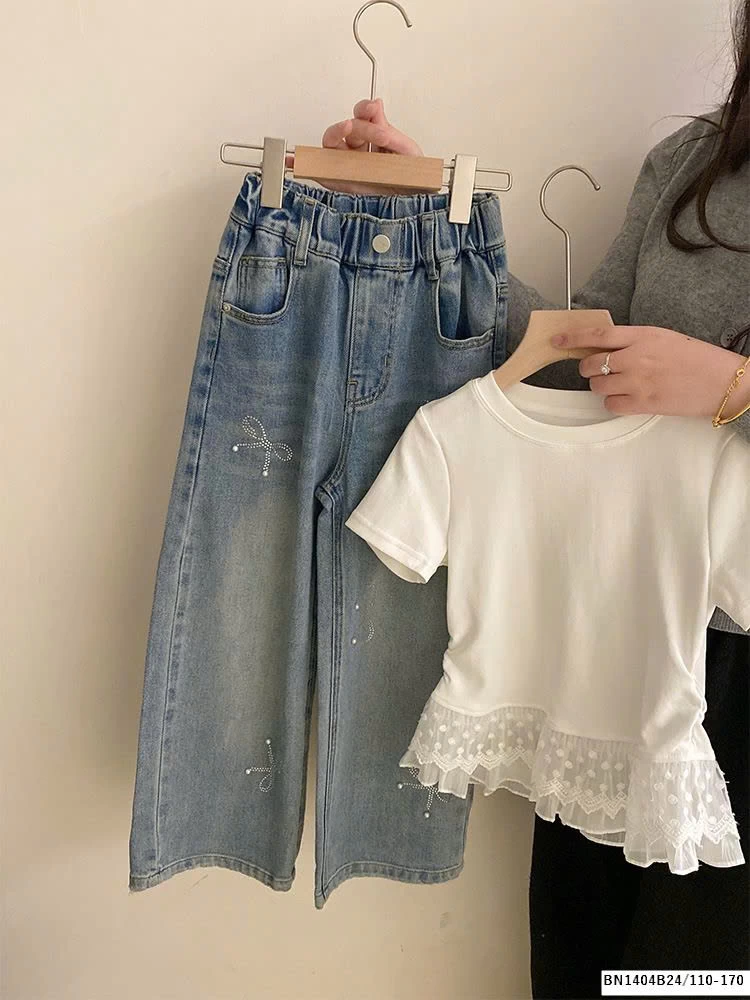 SÉT ÁO PHÔNG PHỐI REN MIX QUẦN JEAN NƠ