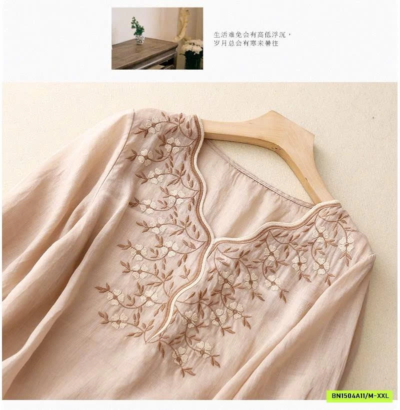 ÁO ĐŨI THÊU CỔ V