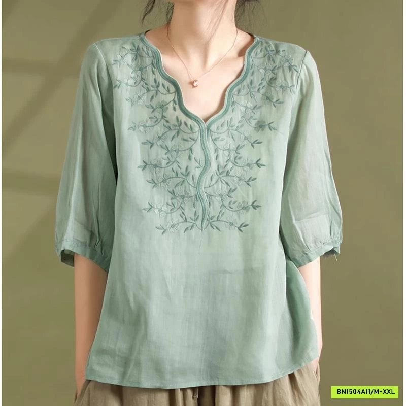 ÁO ĐŨI THÊU CỔ V