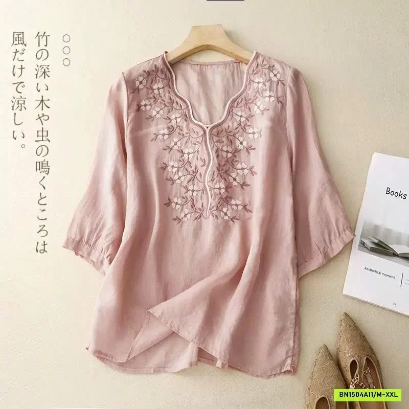 ÁO ĐŨI THÊU CỔ V