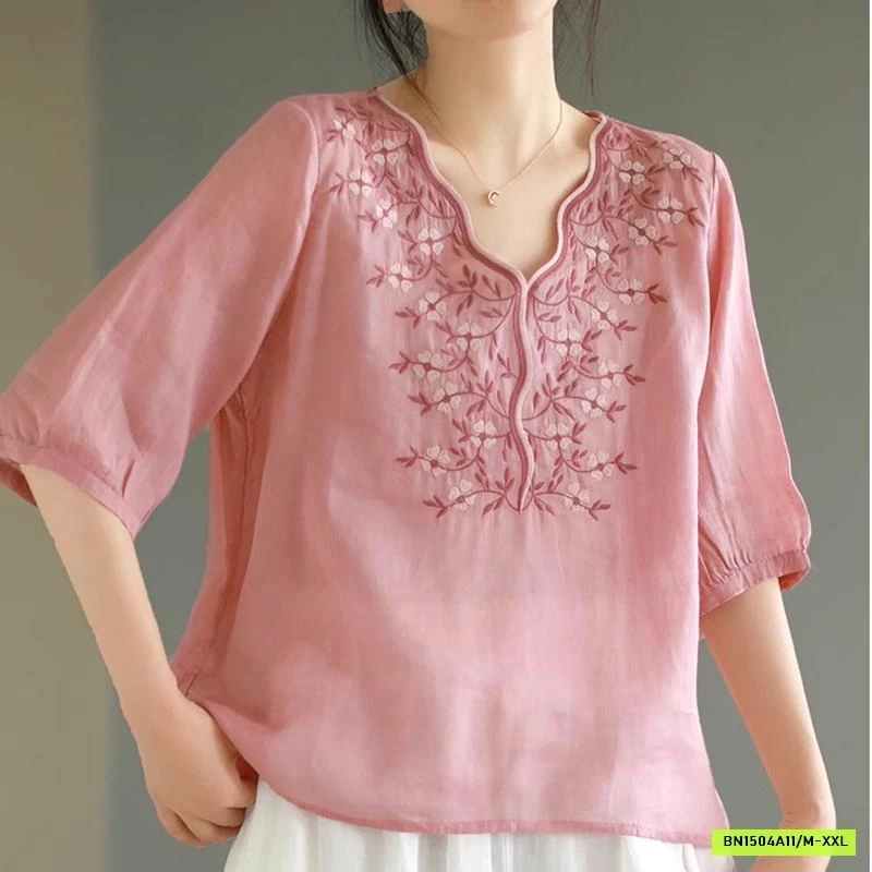 ÁO ĐŨI THÊU CỔ V