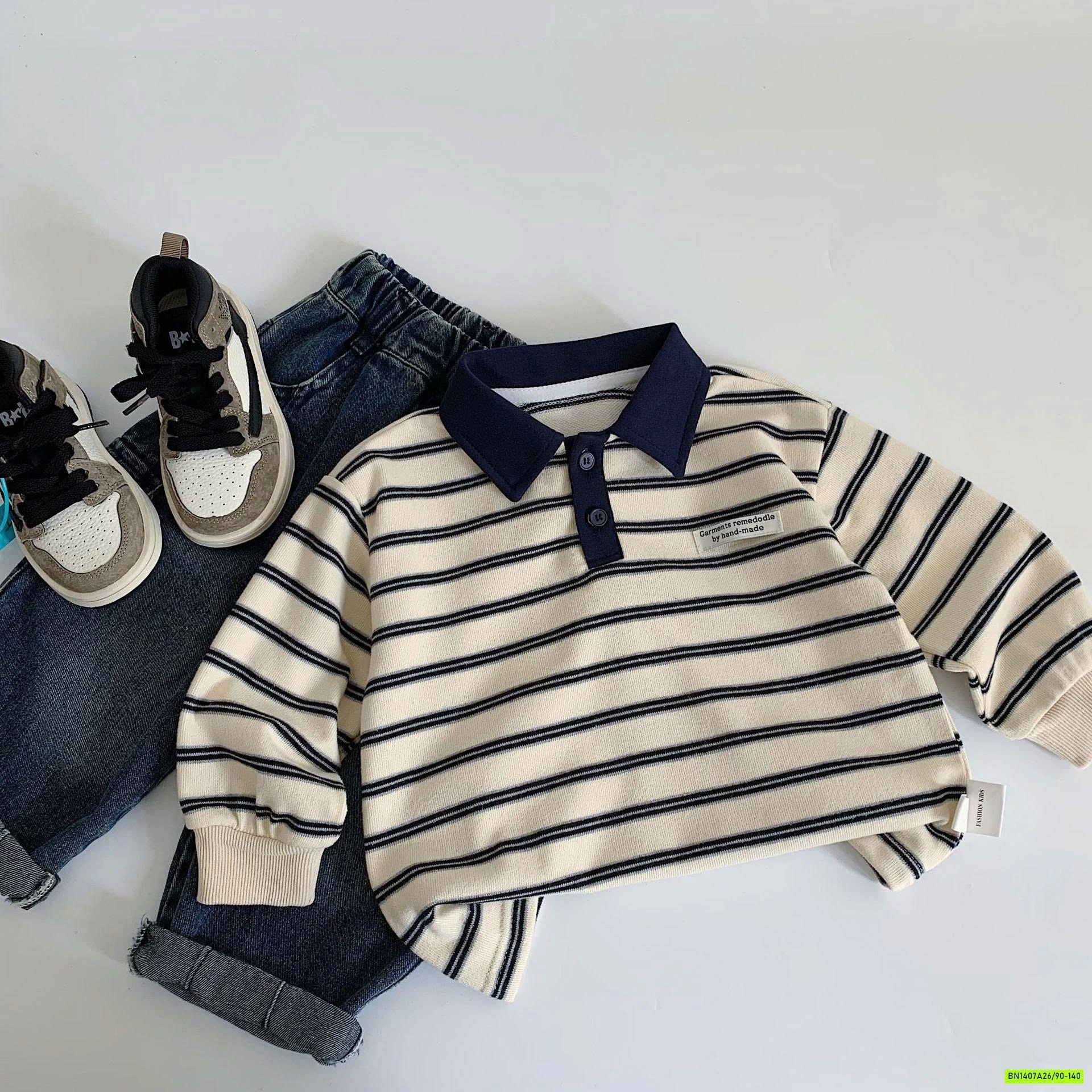 ÁO NỈ POLO KẺ CỔ PHỐI VIỀN