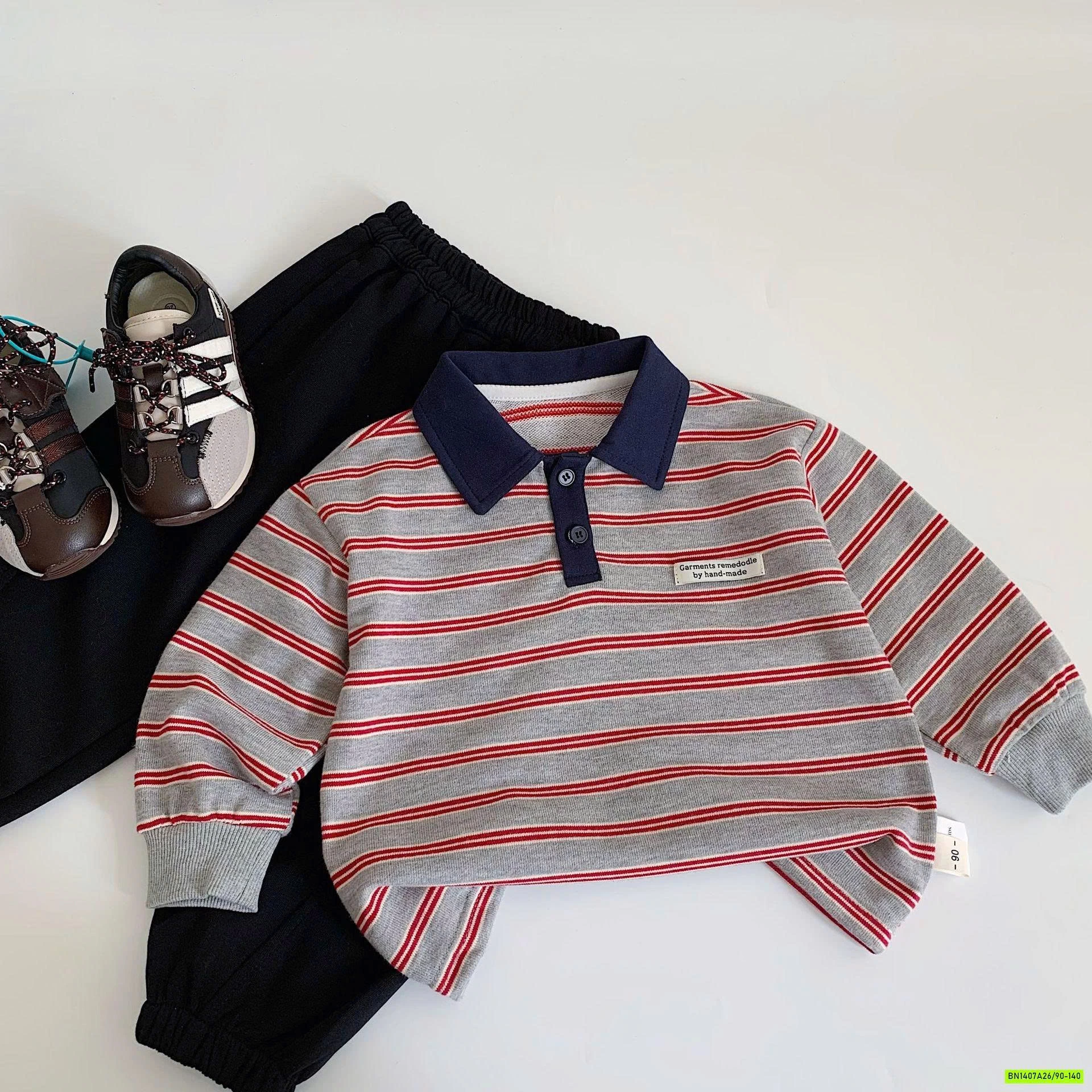 ÁO NỈ POLO KẺ CỔ PHỐI VIỀN