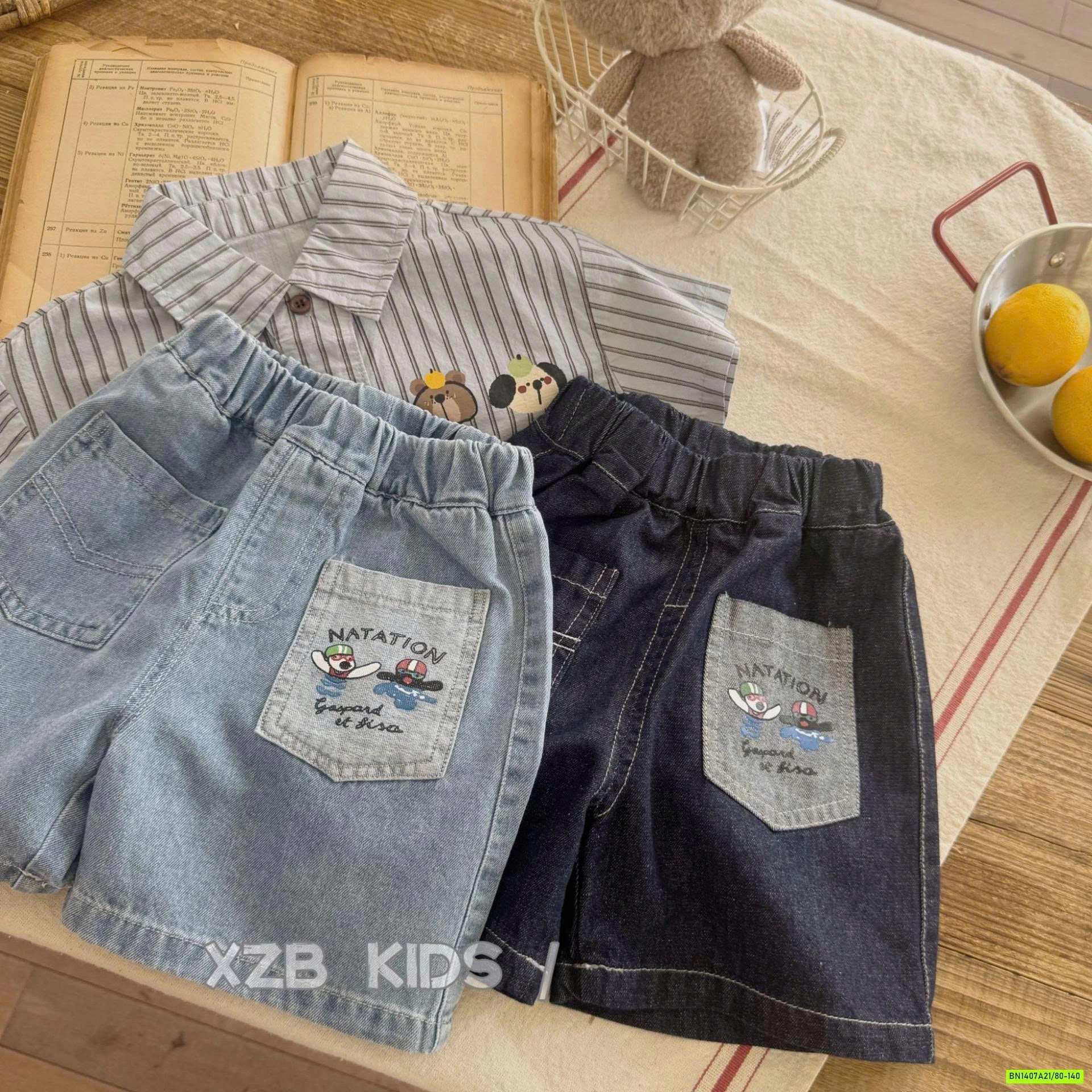 SHORT JEANS TÚI TRƯỚC IN HÌNH