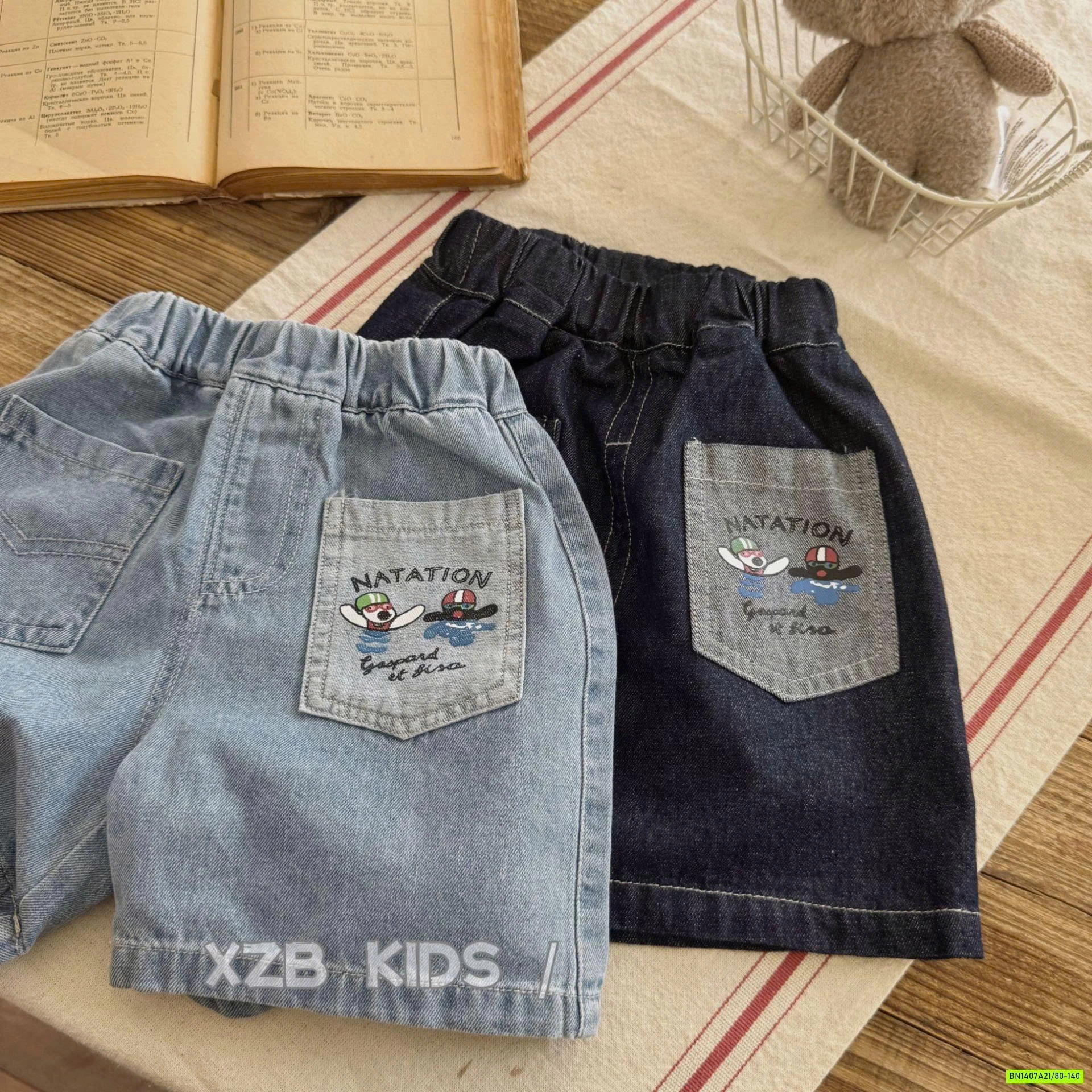 SHORT JEANS TÚI TRƯỚC IN HÌNH