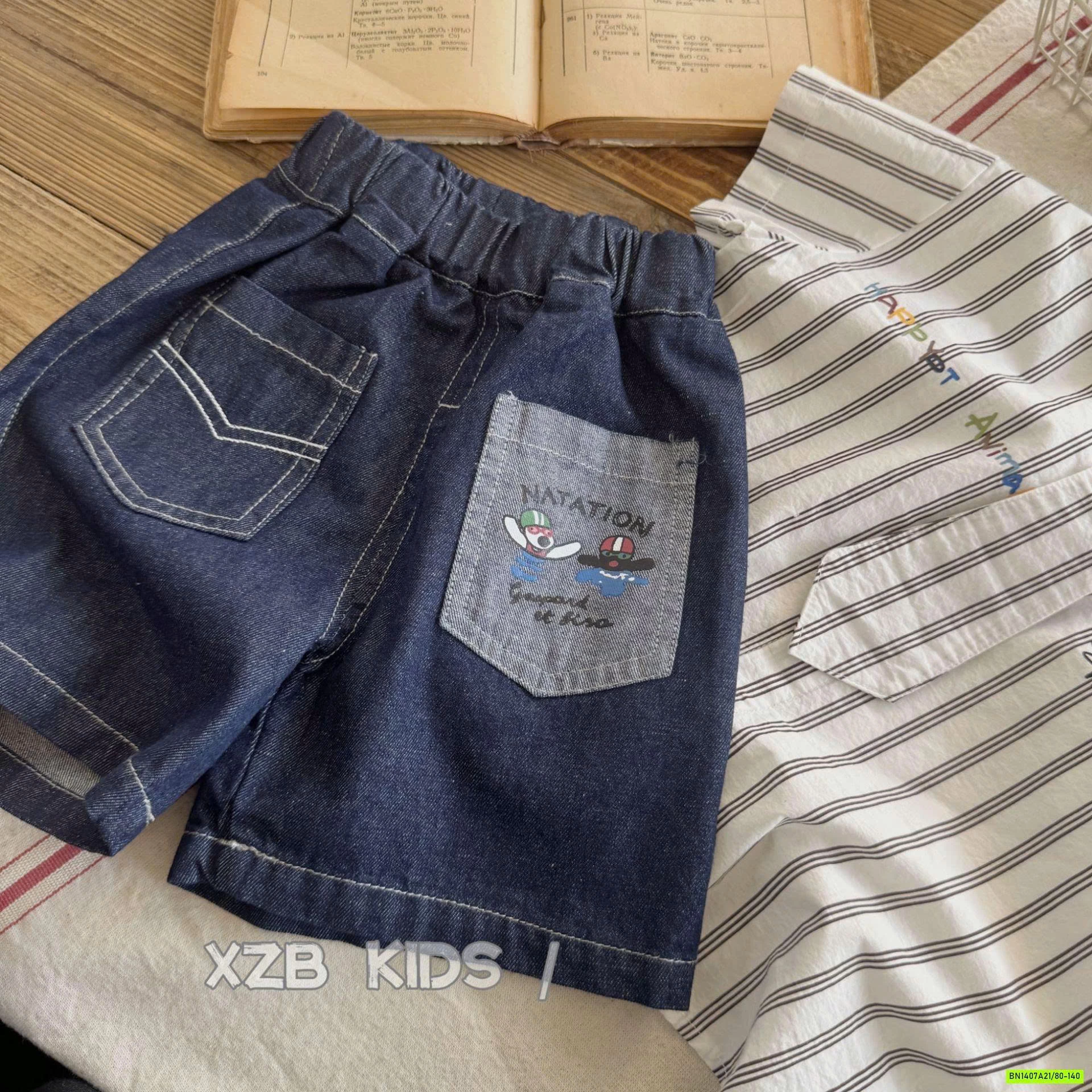 SHORT JEANS TÚI TRƯỚC IN HÌNH