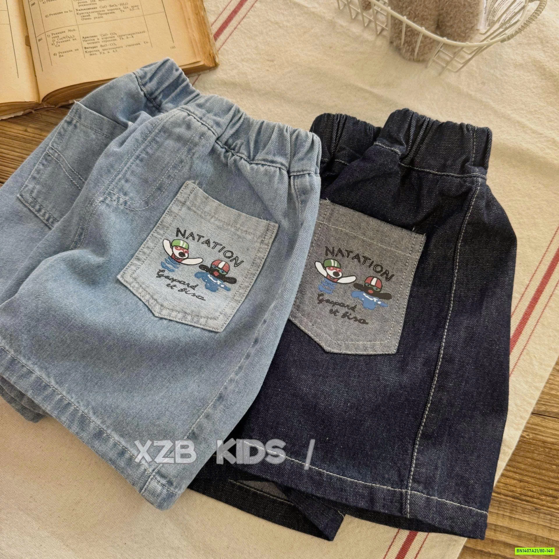 SHORT JEANS TÚI TRƯỚC IN HÌNH