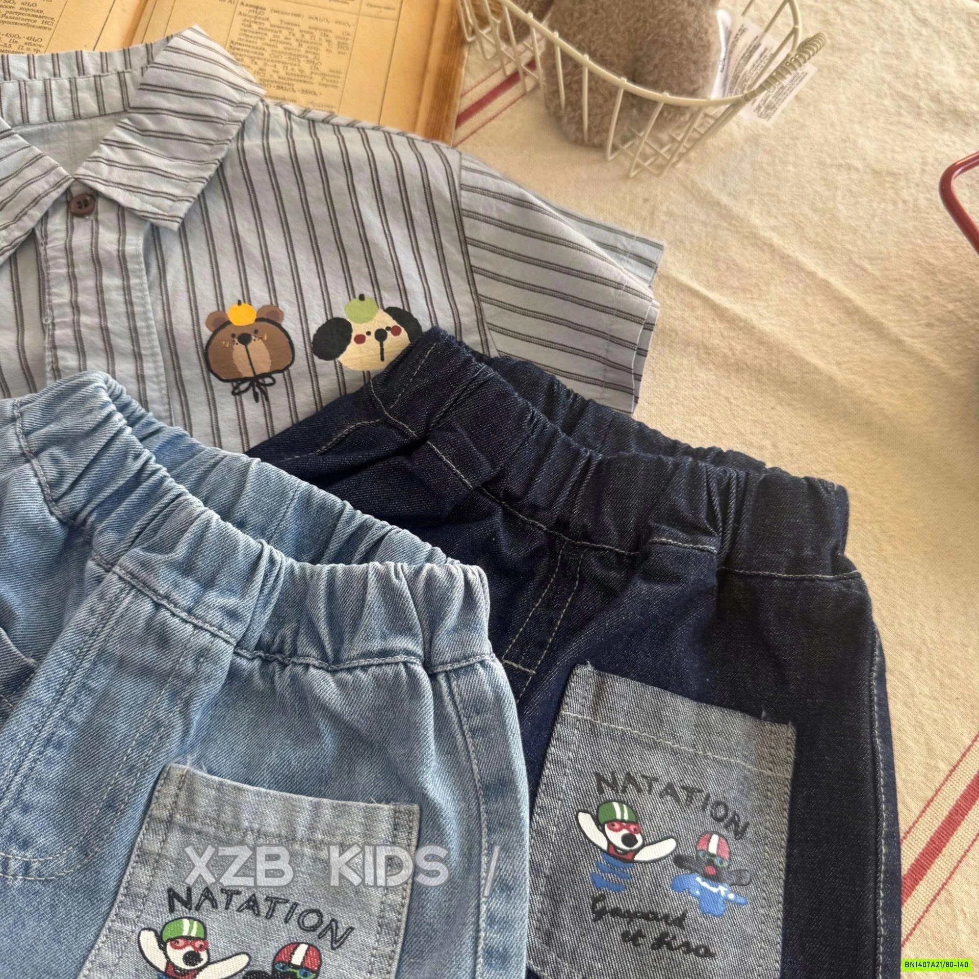 SHORT JEANS TÚI TRƯỚC IN HÌNH