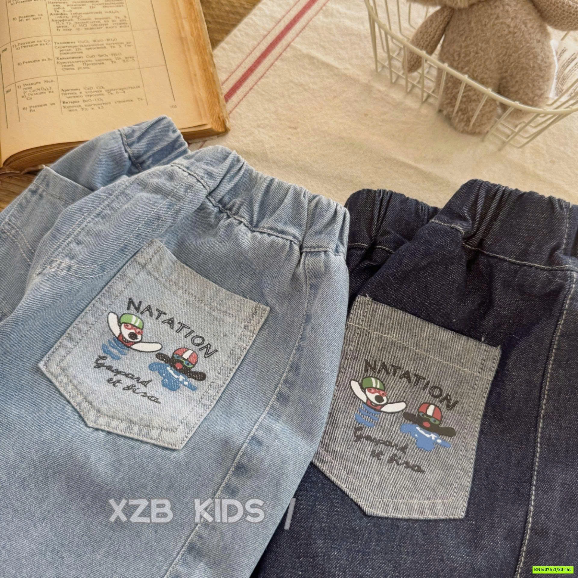 SHORT JEANS TÚI TRƯỚC IN HÌNH