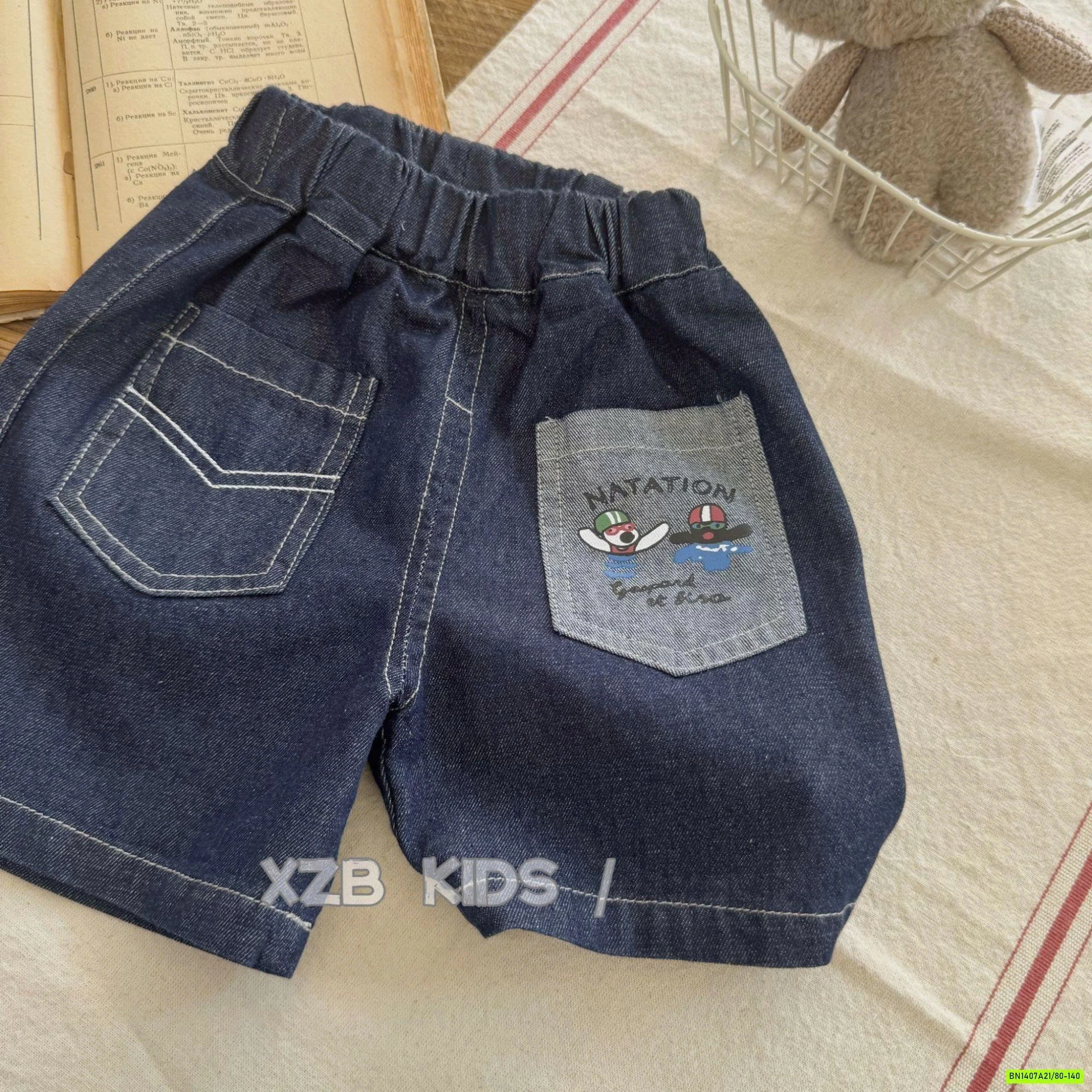 SHORT JEANS TÚI TRƯỚC IN HÌNH