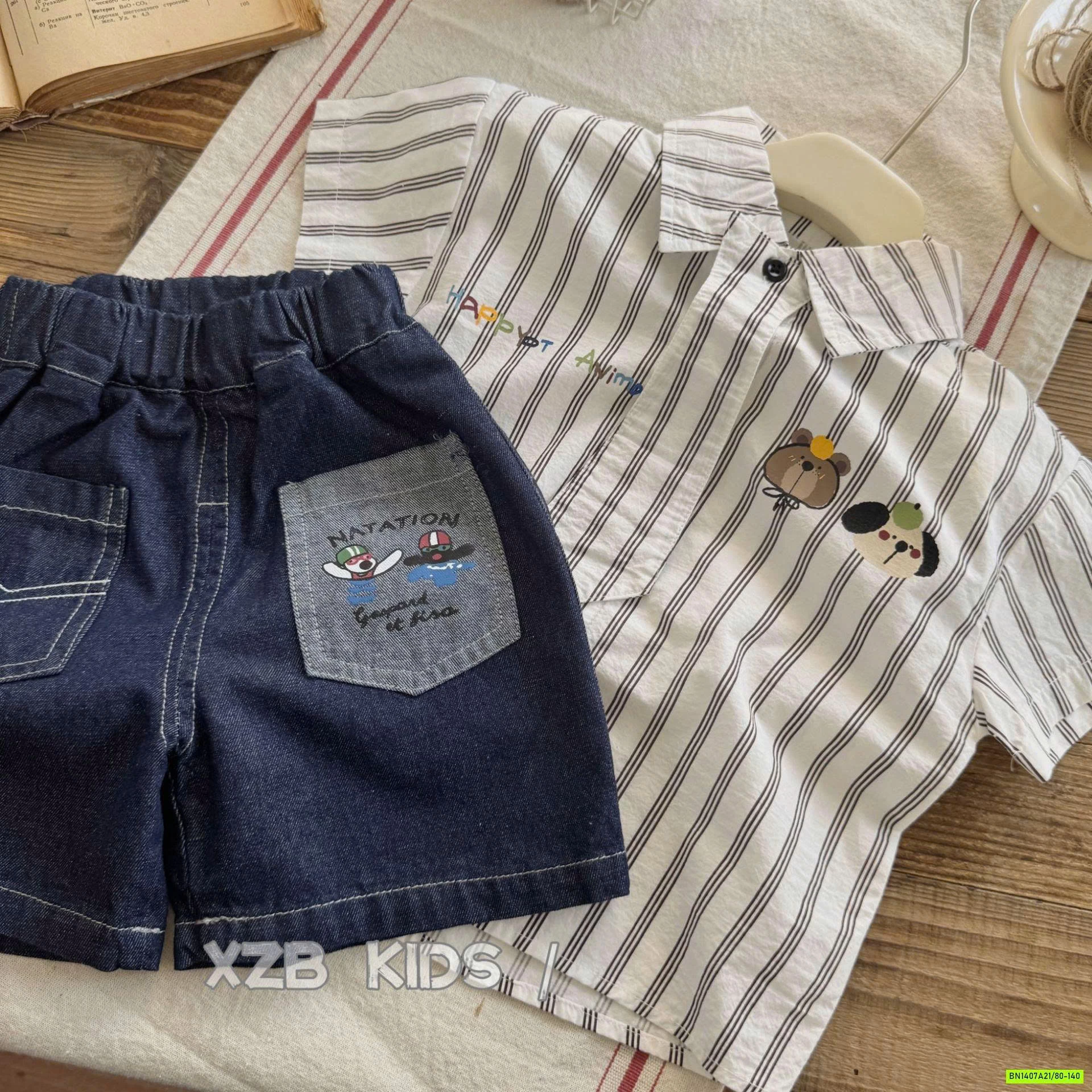 SHORT JEANS TÚI TRƯỚC IN HÌNH