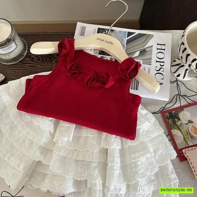 SÉT ÁO YẾM ĐỎ MIX CV TRẮNG