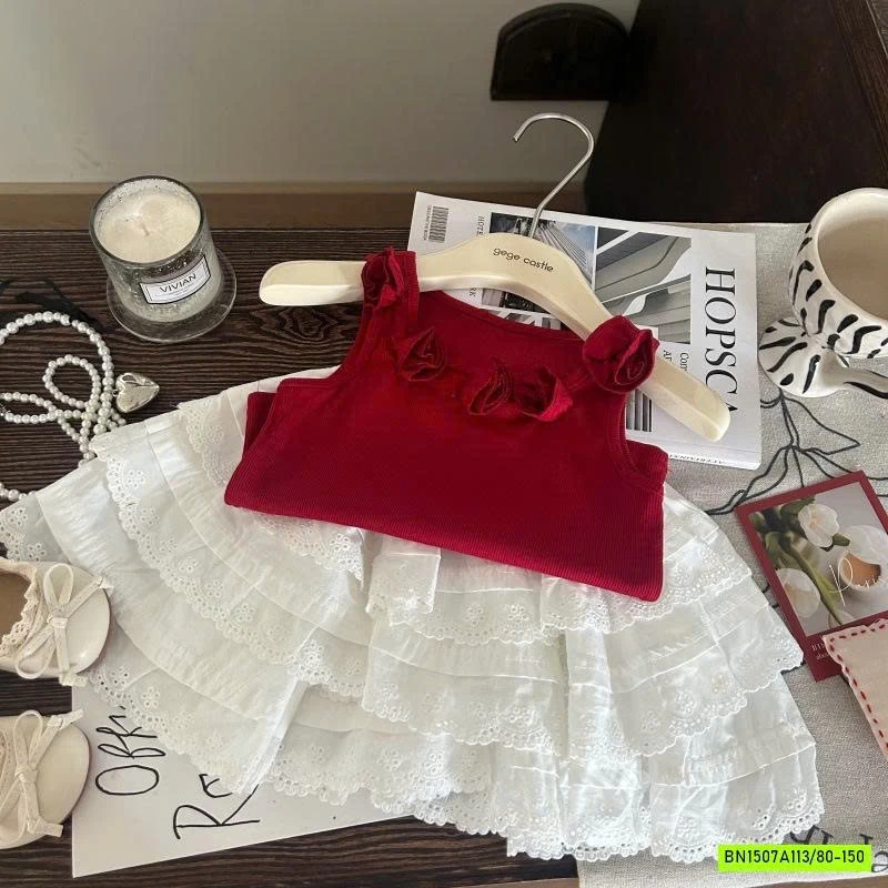 SÉT ÁO YẾM ĐỎ MIX CV TRẮNG