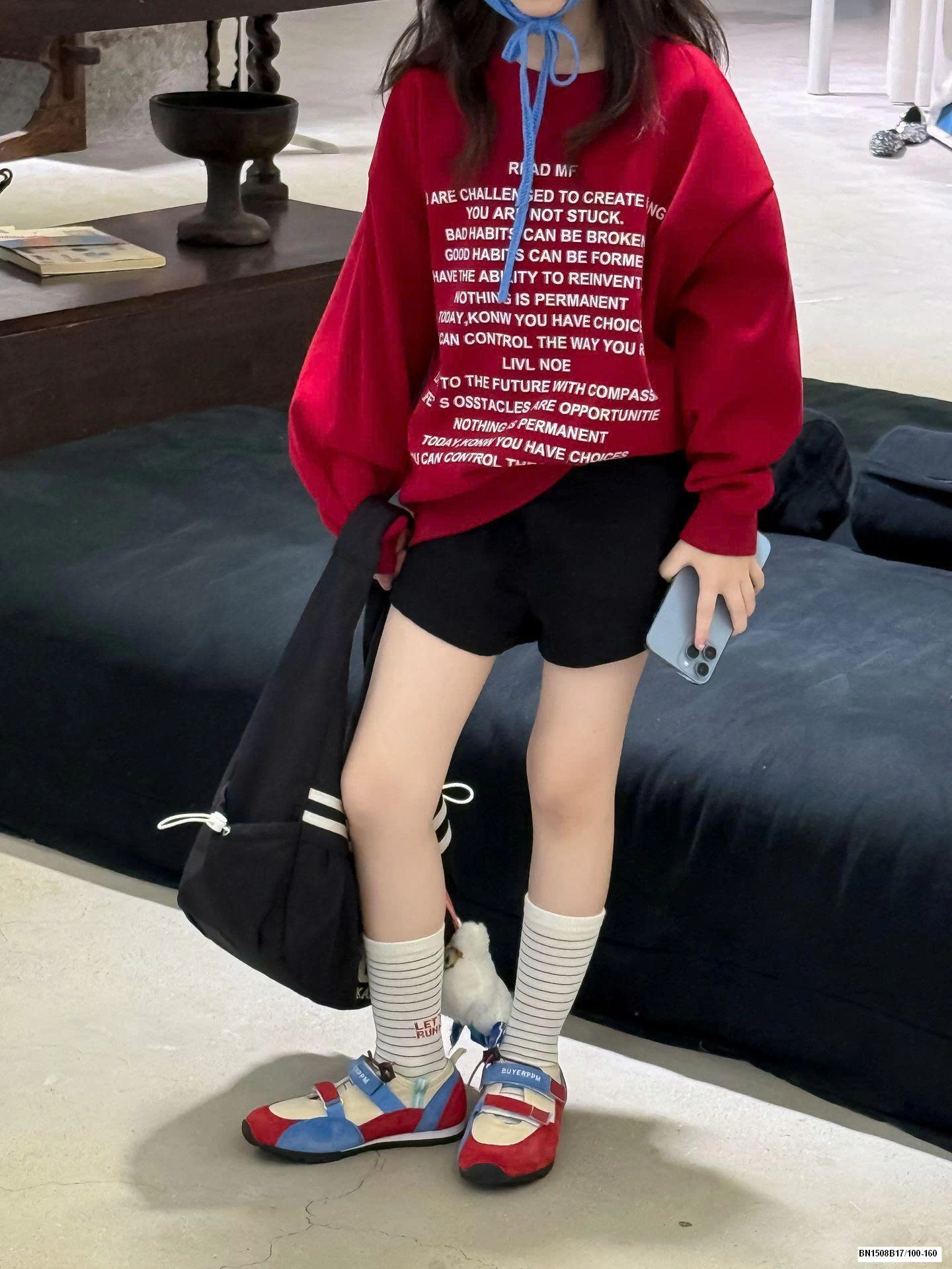 SET ÁO NỈ ĐỎ MIX QUẦN SHORT ĐEN