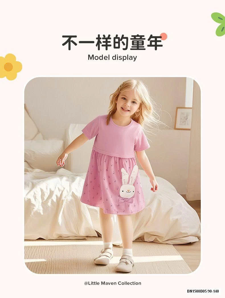 ĐẦM COTTON THỎ HỒNG LITEMAVEN