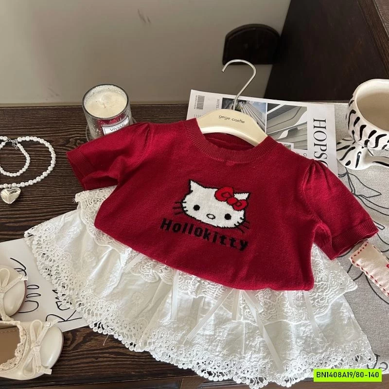 ÁO LEN ĐỎ KITTY MIX CV TRẮNG XẾP TẦNG