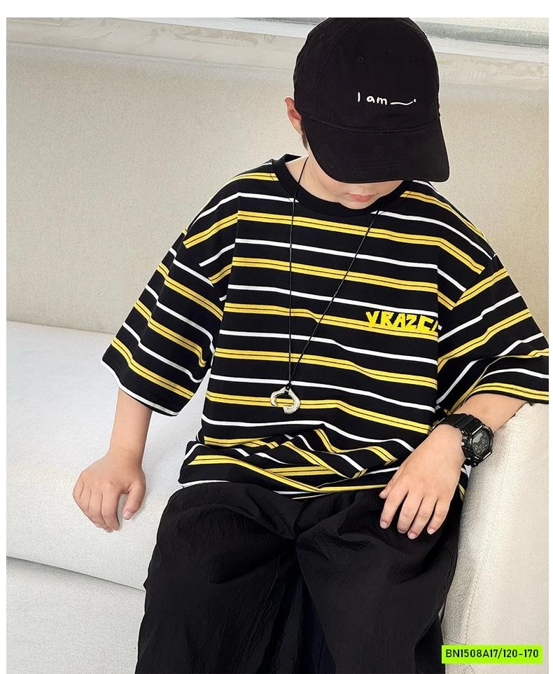 ÁO THUN KẺ ĐEN VÀNG SIZE ĐẠI