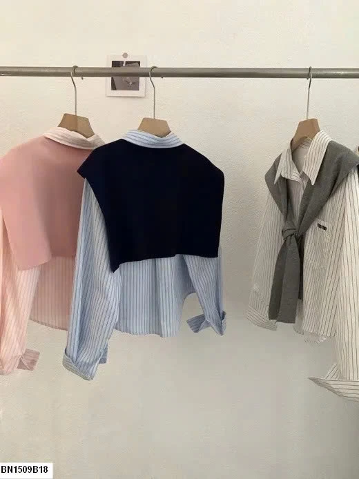 ÁO SƠ MI KẺ KÈM KHĂN SIÊU XINH