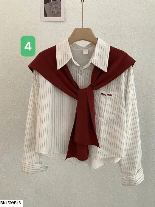 ÁO SƠ MI KẺ KÈM KHĂN SIÊU XINH