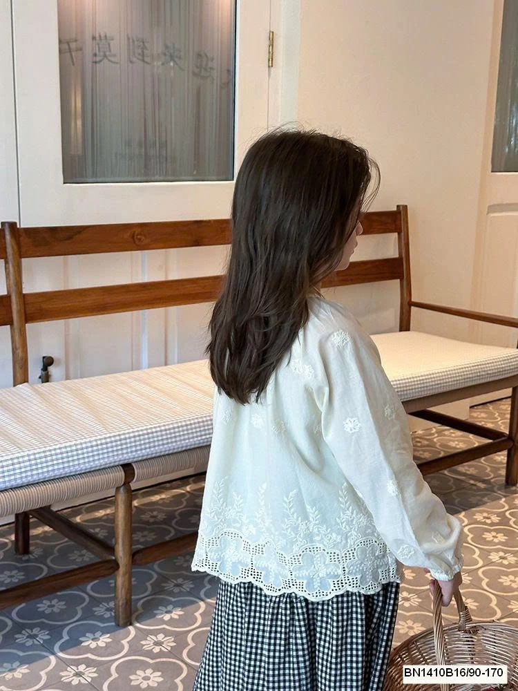 SET ÁO SƠ MI REN MIC + CHÂN VÁY CARO DÁNG DÀI AMBB 25F029