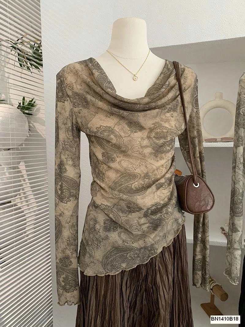 ÁO NỮ CỔ ĐỔ HỌA TIẾT