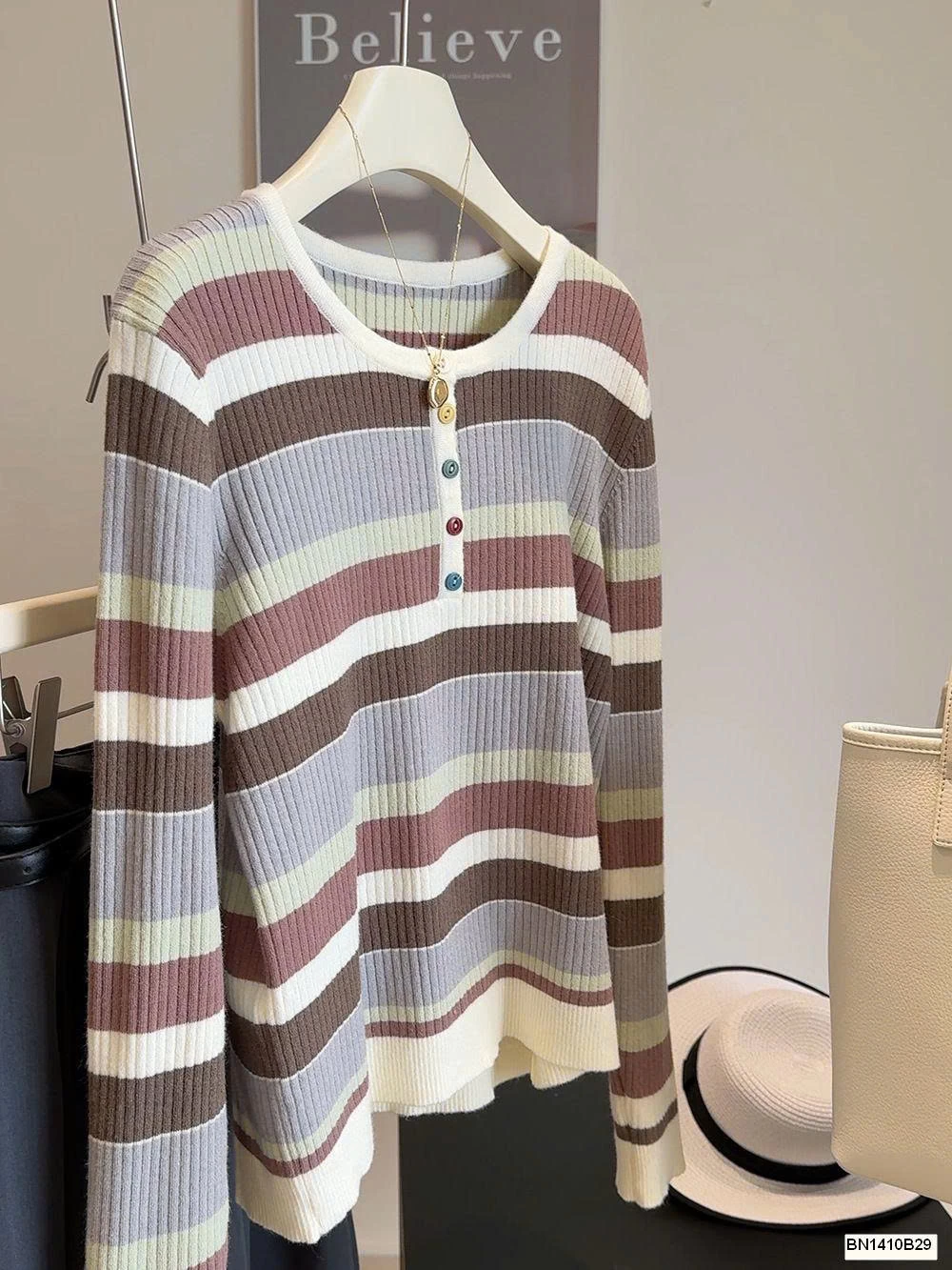 ÁO LEN KẺ NGANG CÚC MÀU