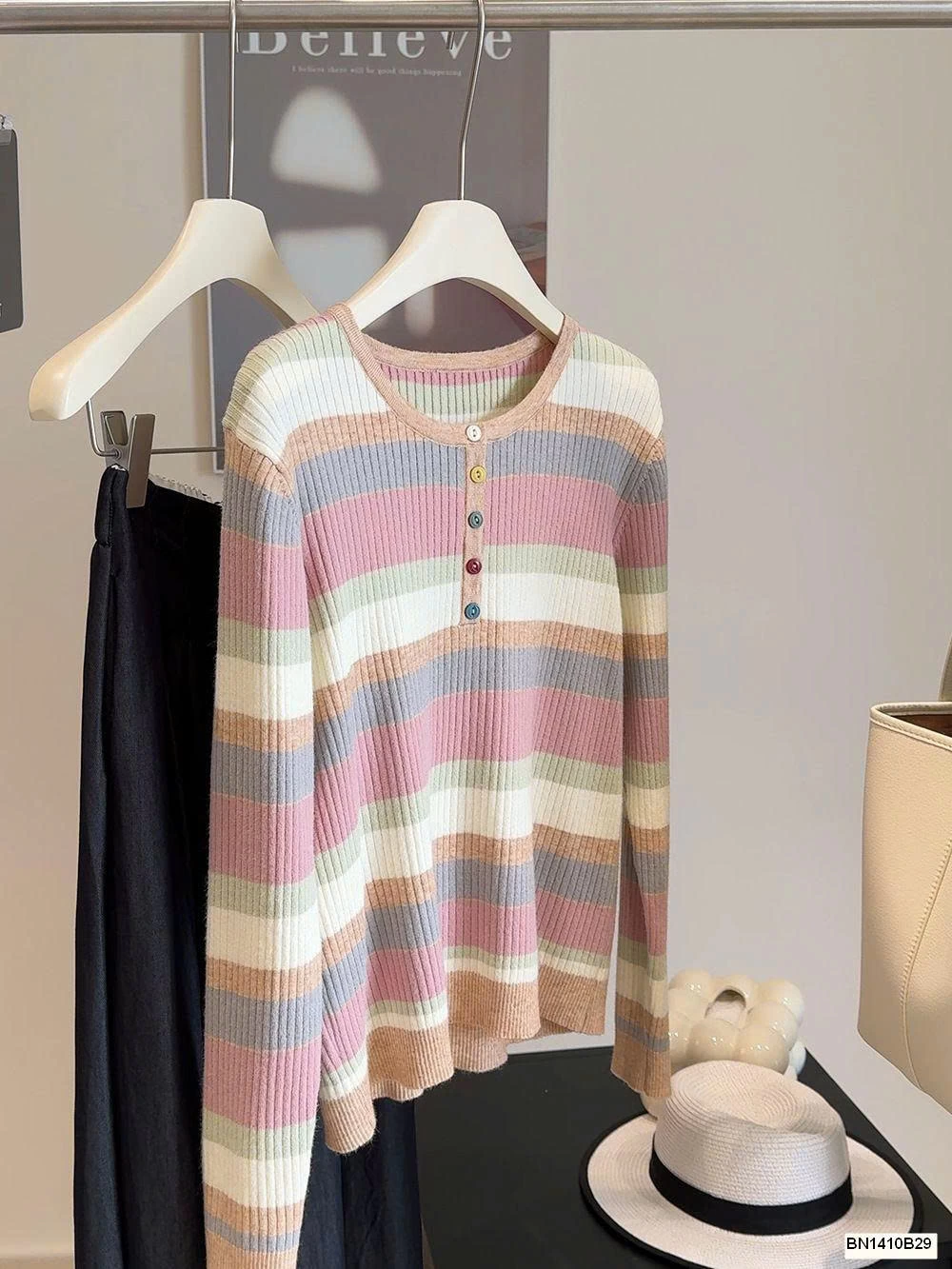 ÁO LEN KẺ NGANG CÚC MÀU